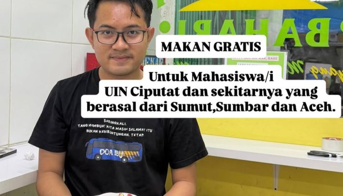 Mahasiswa UIN Ciputat Korban Banjir Sumatera Mendapat Makan Gratis di Warteg
